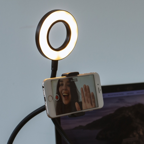 Smartphone holder with LED ring light